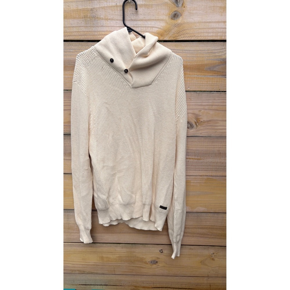 Polo Ralph Lauren Mens XL Cream Cotton Shawl Collar Button Neck Knit Sweater - Picture 2 of 6